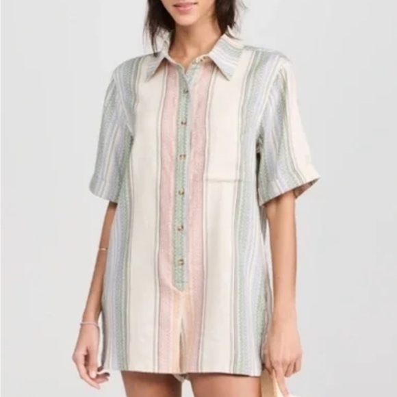 FREE PEOPLE Summer Heat Linen Romper Small - Picture 1 of 4